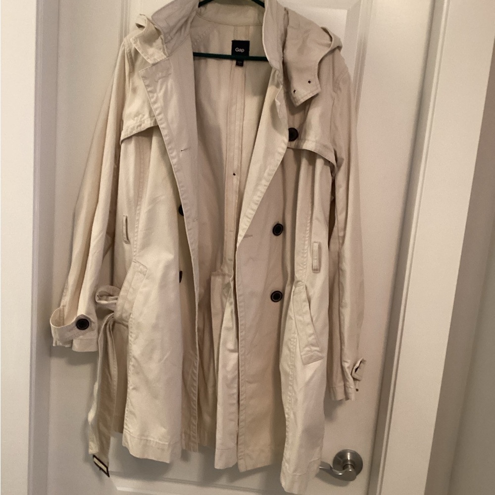 GAP Cream Hooded Double-Breasted Trench Coat